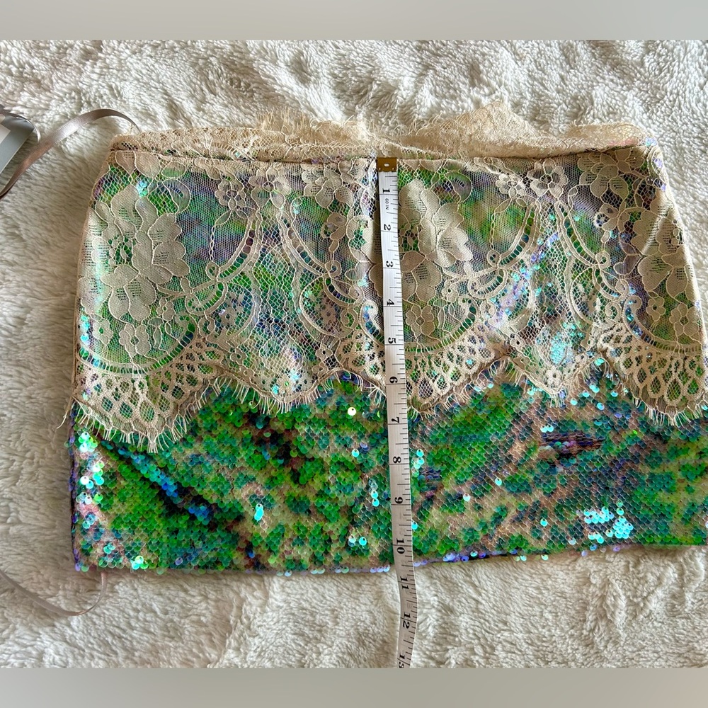 Iridescent Sequin Mini Skirt with Cream Lace - Picture 4 of 6